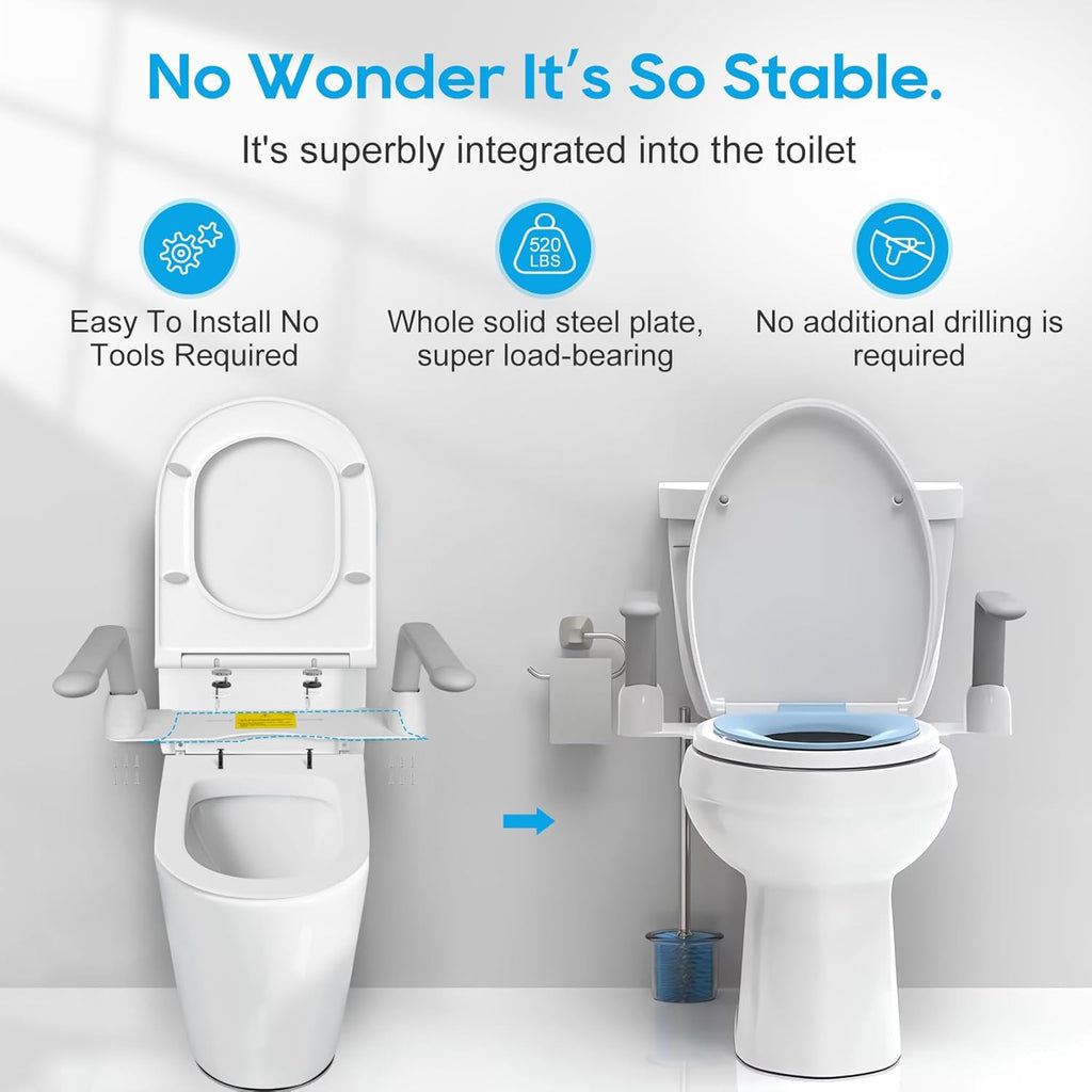 Toilet Safety Rails for Elderly, Heavy Duty with Foldable Handles U97064