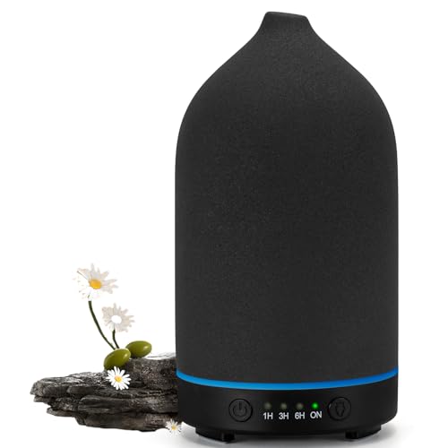 200ML Ceramic Diffuser,Aromatherapy Diffuser,Essential Oil Diffuser with 7 Color Lights Auto Shut Off for Home Office Room,Wood Grain Base (1/3/6/ON hrs Working time)