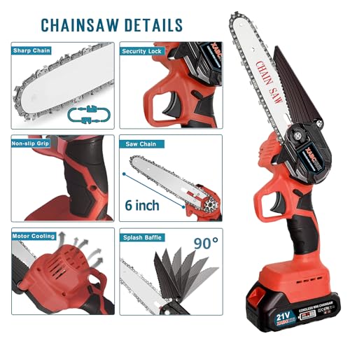 Cordless Mini Chainsaw 6 Inch with 2 Batteries and Charger D283554