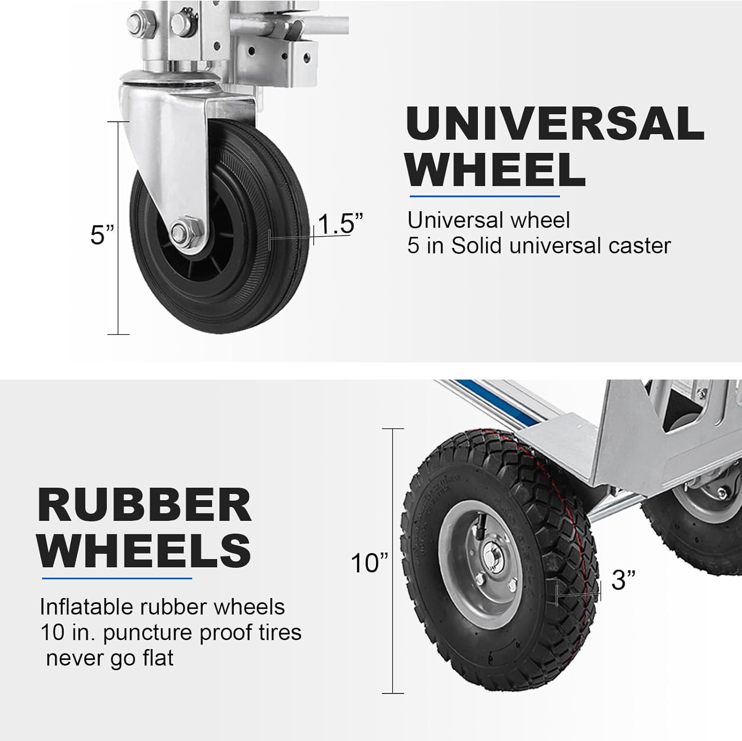 Aluminum Hand Truck, Heavy Duty Convertible Dolly, 770 LBS Utility Cart with Rubber Wheels E95505