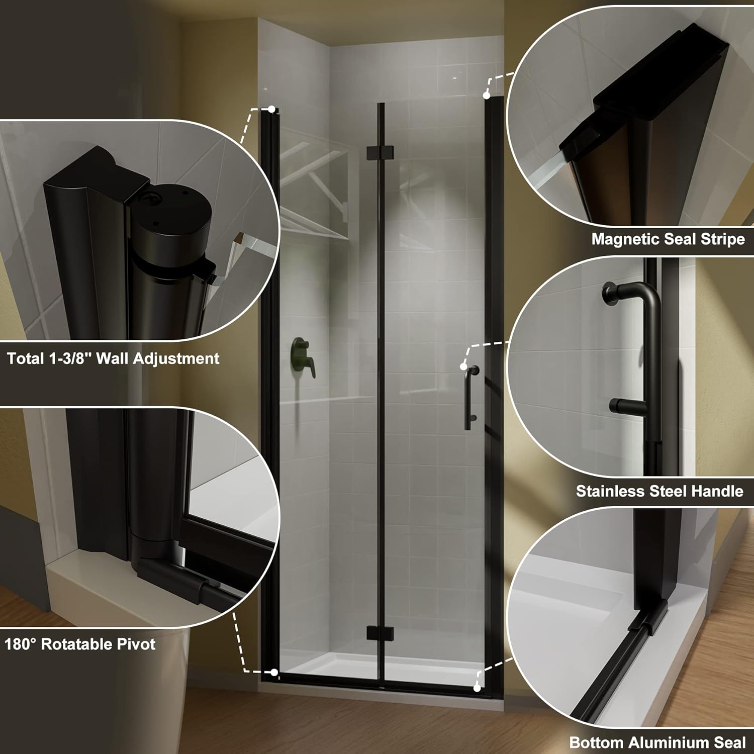 Frameless Glass Shower Door 32" x 72" Matte Black U529