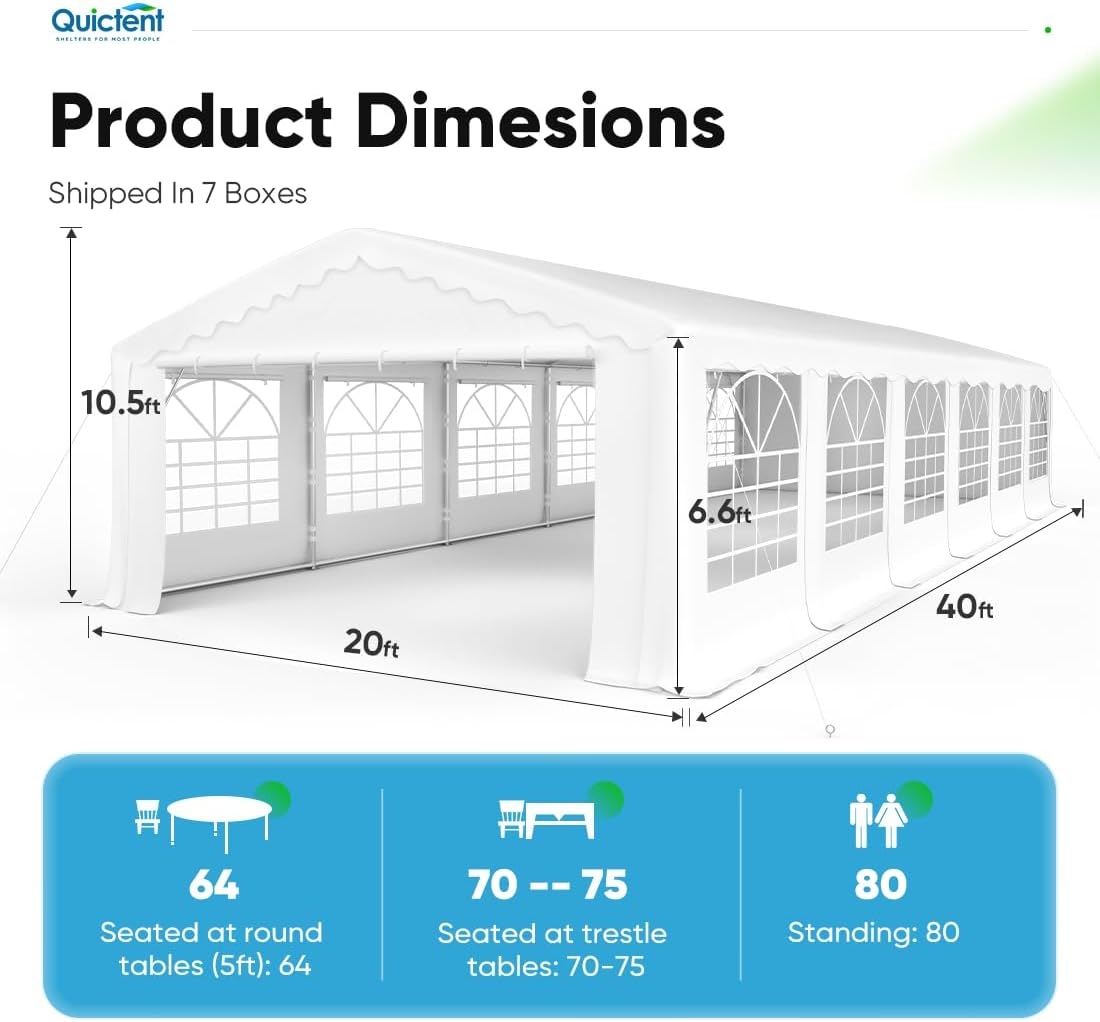 20x40 Party Tent Heavy Duty Outdoor Galvanized Wedding Canopy with Storage Bags V671125