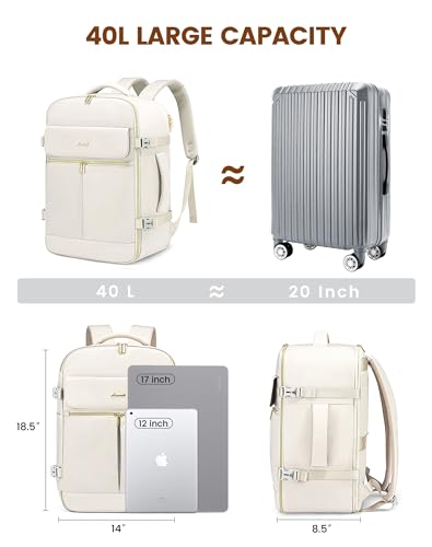 Travel Backpack for Women, 40L Carry On, Waterproof, Fits 17.3 Inch Laptop L444