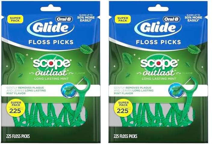Oral-B Glide with Scope Outlast Dental Floss Picks, Mint, 225 Picks (Pack of 2)