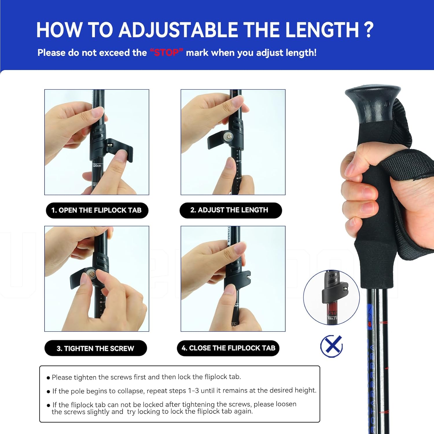 Collapsible Trekking Poles 2 Pack - Adjustable Aluminum Hiking Sticks for Women, Men, Seniors, Kids T656