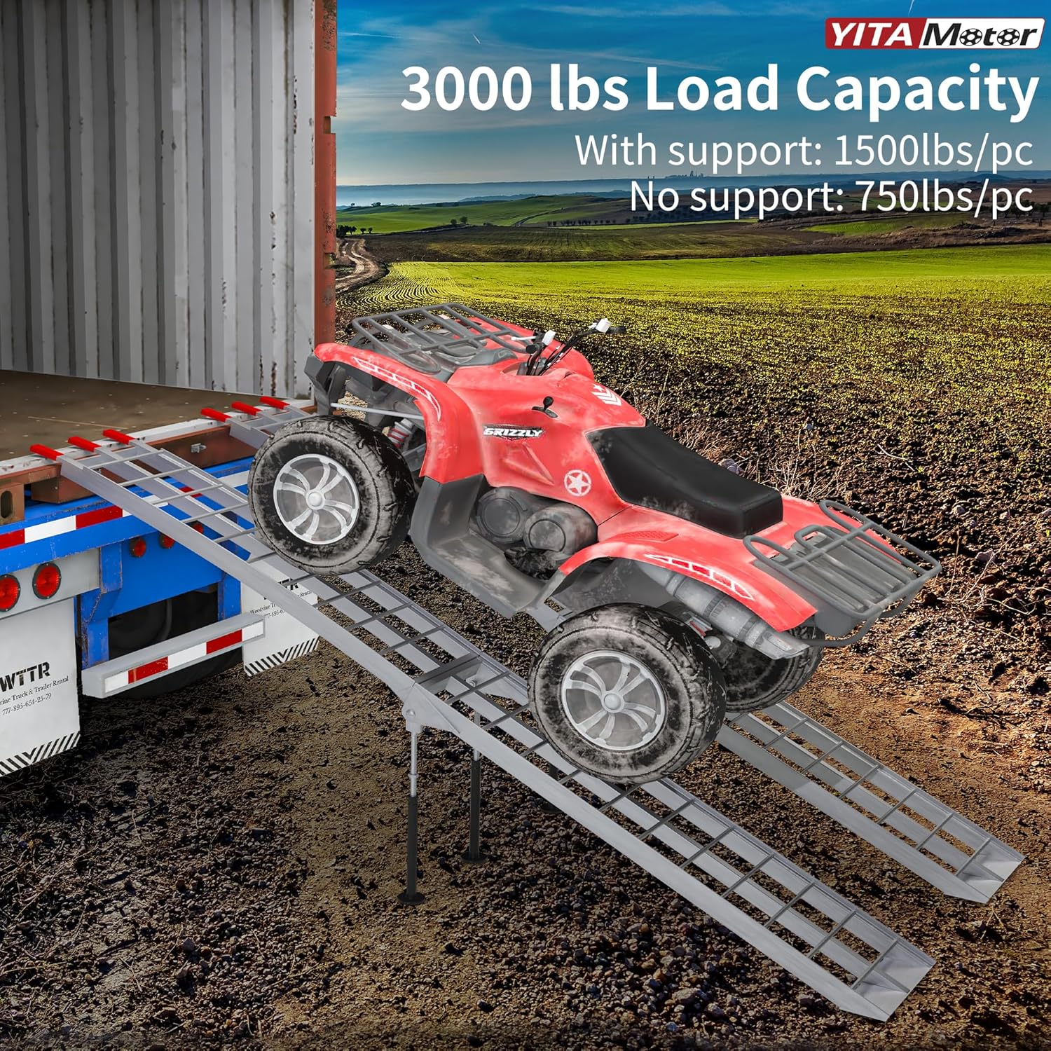 ATV Ramps 7.5ft, 3000 lbs Aluminum Folding Loading Ramps with Removable Support Legs G3896