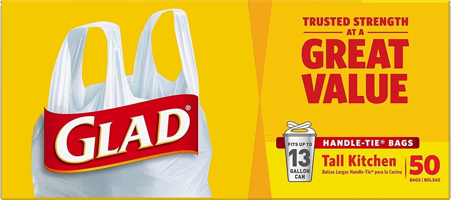 Tall Kitchen Handle-Tie Trash Bags 13 Gallon, 50 Count R7743