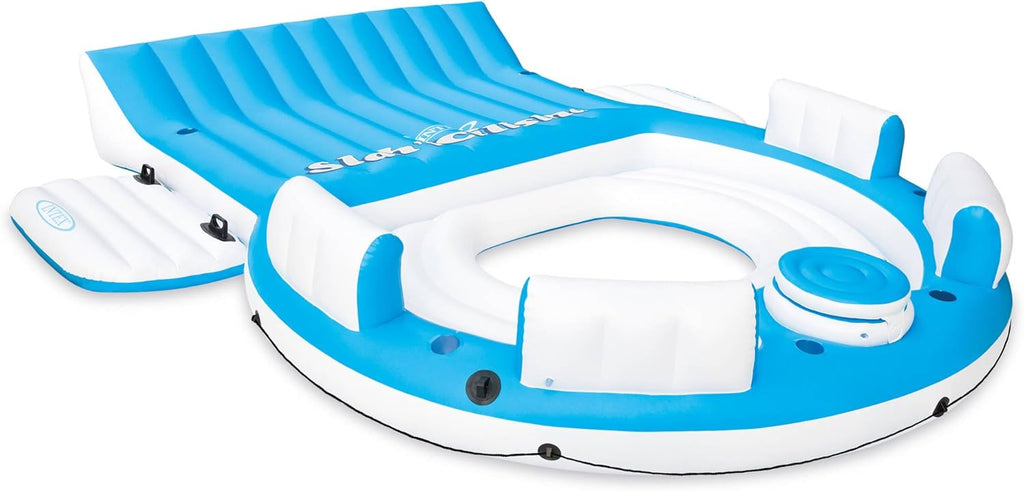 Inflatable Pool Raft Lounger for 4 People with Cup Holders and Grab Handles D8427
