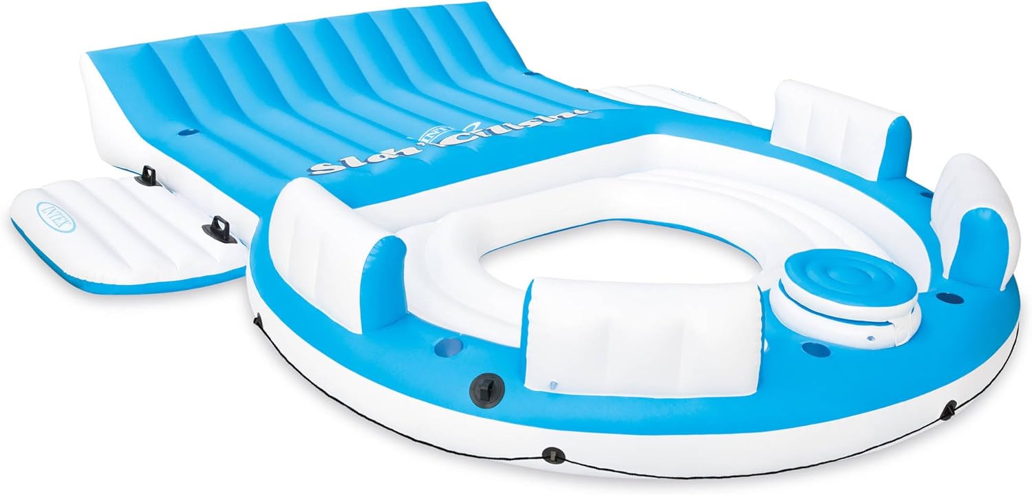 Inflatable Pool Raft Lounger for 4 People with Cup Holders and Grab Handles D8427
