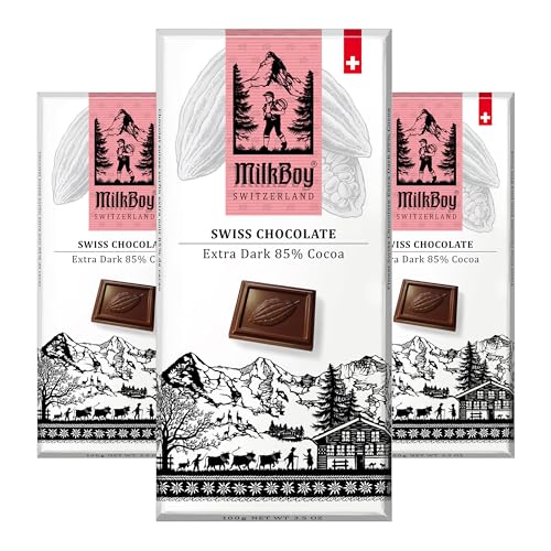 Milkboy Swiss Extra Dark Chocolates - 85% Cocoa, Made in Switzerland, Dairy Free, Vegan, Gluten-Free, Non-GMO, Kosher, Sustainably Farmed, European Chocolate - 3.5 oz, 5 Pack