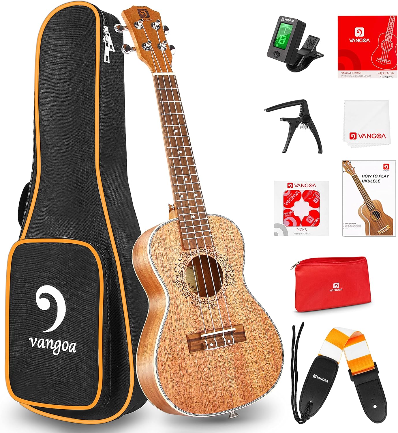 Concert Ukulele Mahogany 23 Inch and Electric Acoustic Tenor Ukulele Bundle B63610