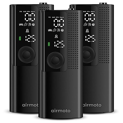 Airmoto Tire Inflator Portable Air Compressor - 2pack - Air Pump for Car Tires with Tire Pressure Gauge (120 PSI) - One Click Smart Pump Tire Inflator for Car, Motorcycle, Bicycle and More