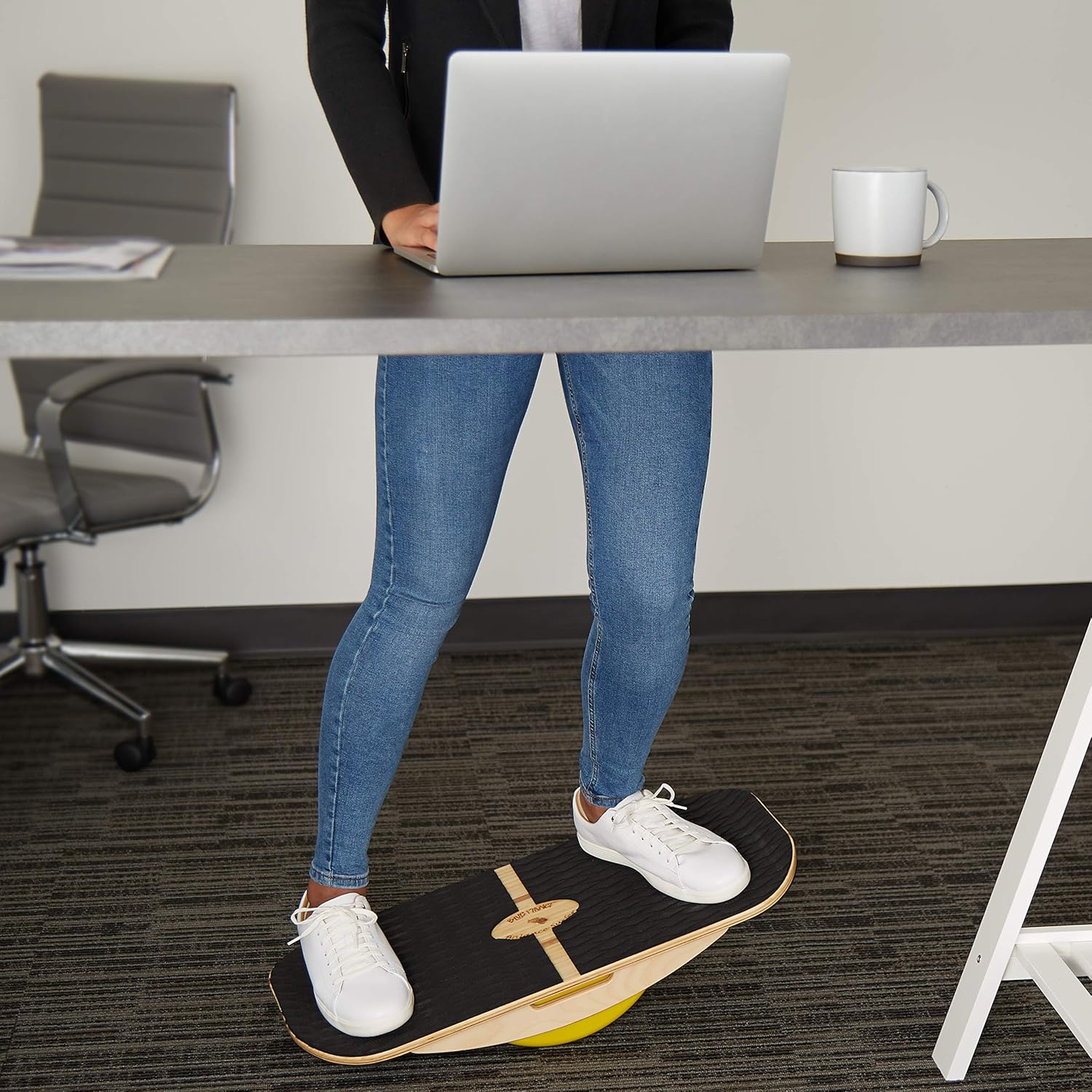 Bamboo Balance Board for Office, Standing Desks, Yoga, Exercise with 3 EVA Foam Modules H834563