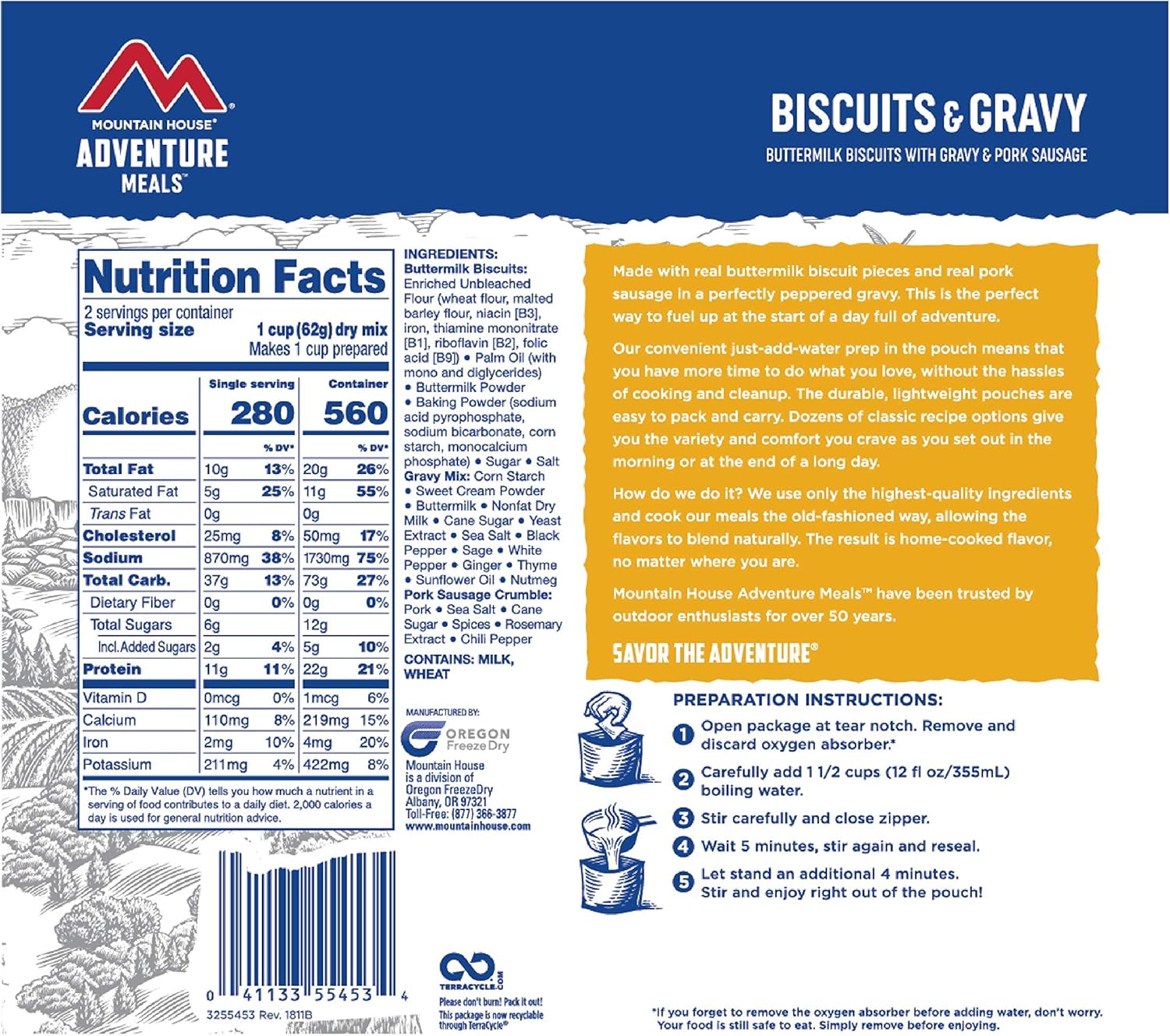 Freeze Dried Biscuits & Gravy Backpacking Food 6-Pack J379316