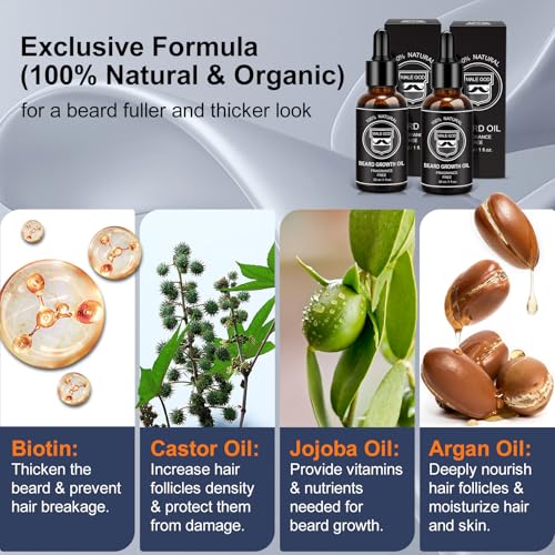 Beard Growth Kit with Oil, Balm & Comb for Patchy Beard I392