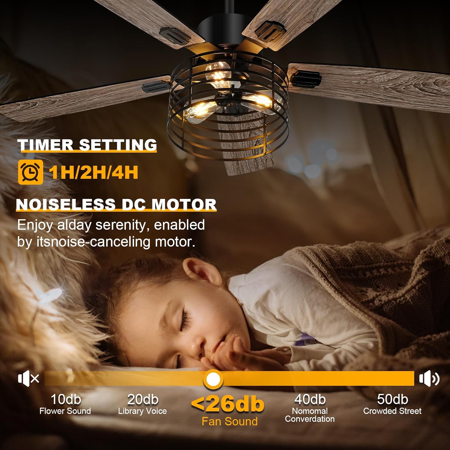52 Inch Farmhouse Ceiling Fan with Light and Remote, Rustic Caged Design K281575