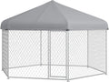 PawHut 13.4' x 11.5' x 8.8' Dog Kennel Outdoor Dog Run with Waterproof, UV Resistant Roof, Lockable Door, for Medium and Large-Sized Dogs, Silver