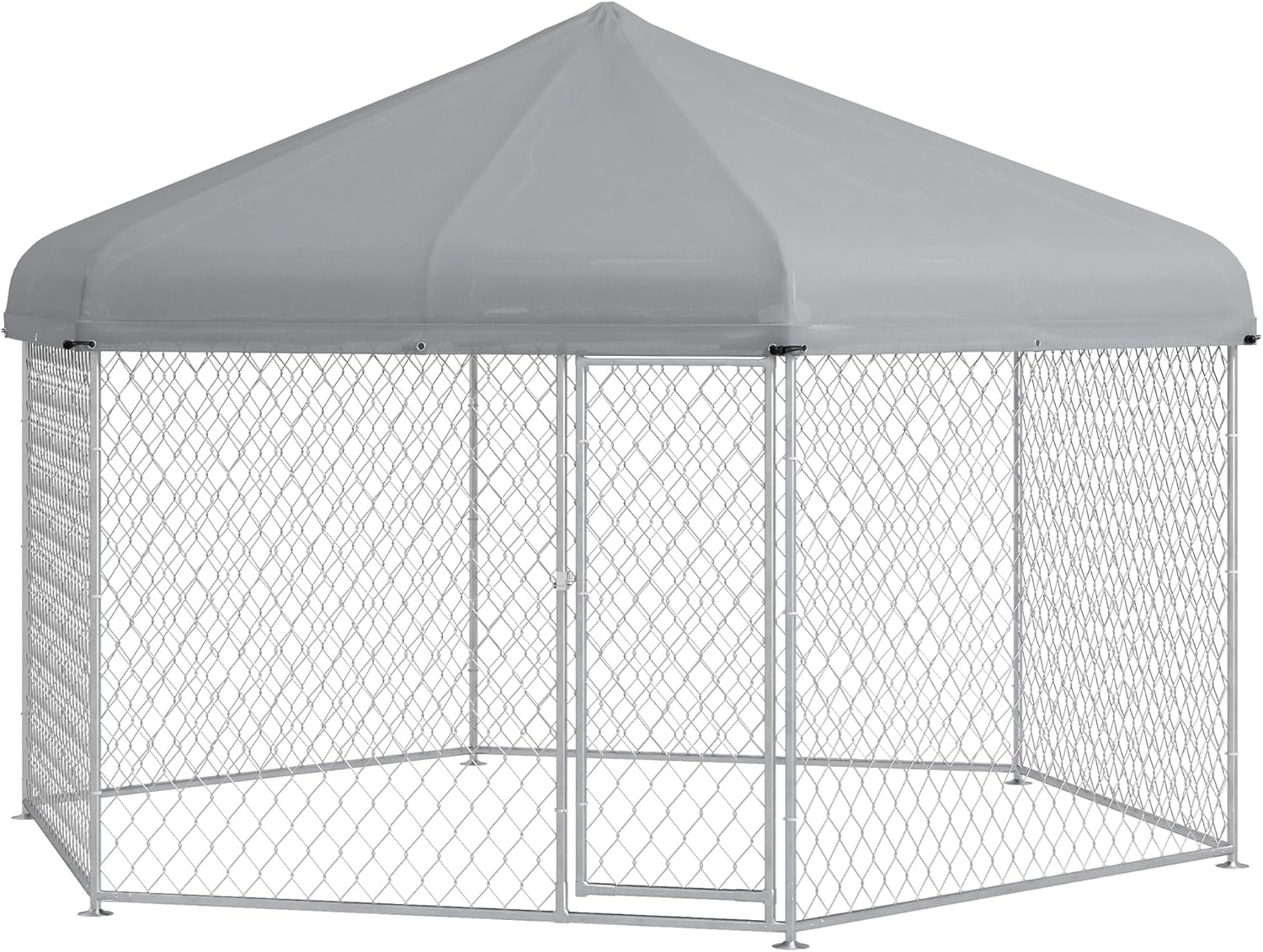 PawHut 13.4' x 11.5' x 8.8' Dog Kennel Outdoor Dog Run with Waterproof, UV Resistant Roof, Lockable Door, for Medium and Large-Sized Dogs, Silver
