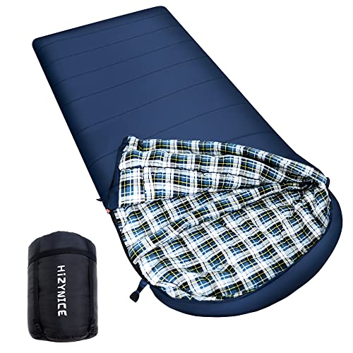 0 Degree Sleeping Bag 100% Cotton Flannel XXL for Adults Big and Tall Cold Weather Winter Zero Degree Camping,Free Compression Sack