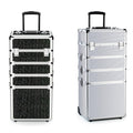 Makeup Train Case - Professional Cosmetics Rolling Organizer Aluminum Frame and Folding Trays