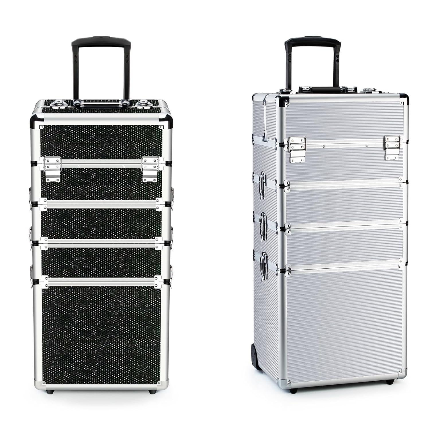 Makeup Train Case - Professional Cosmetics Rolling Organizer Aluminum Frame and Folding Trays