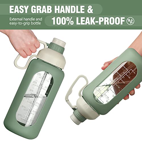 64oz Glass Water Bottle with Straw and Time Marker H278