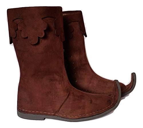 Medieval Brown Leather Knee High Boots for Men N83884