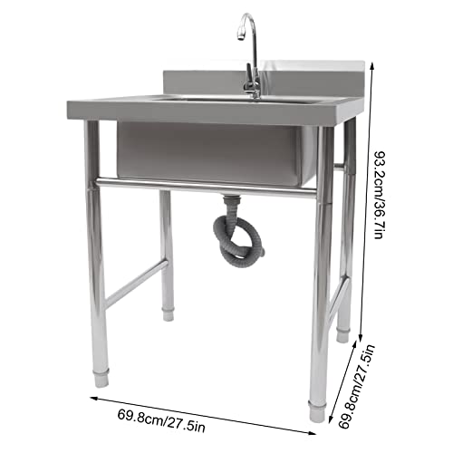 Commercial Restaurant Sink, Free Standing Stainless-Steel Single Bowl with Faucet Y11104