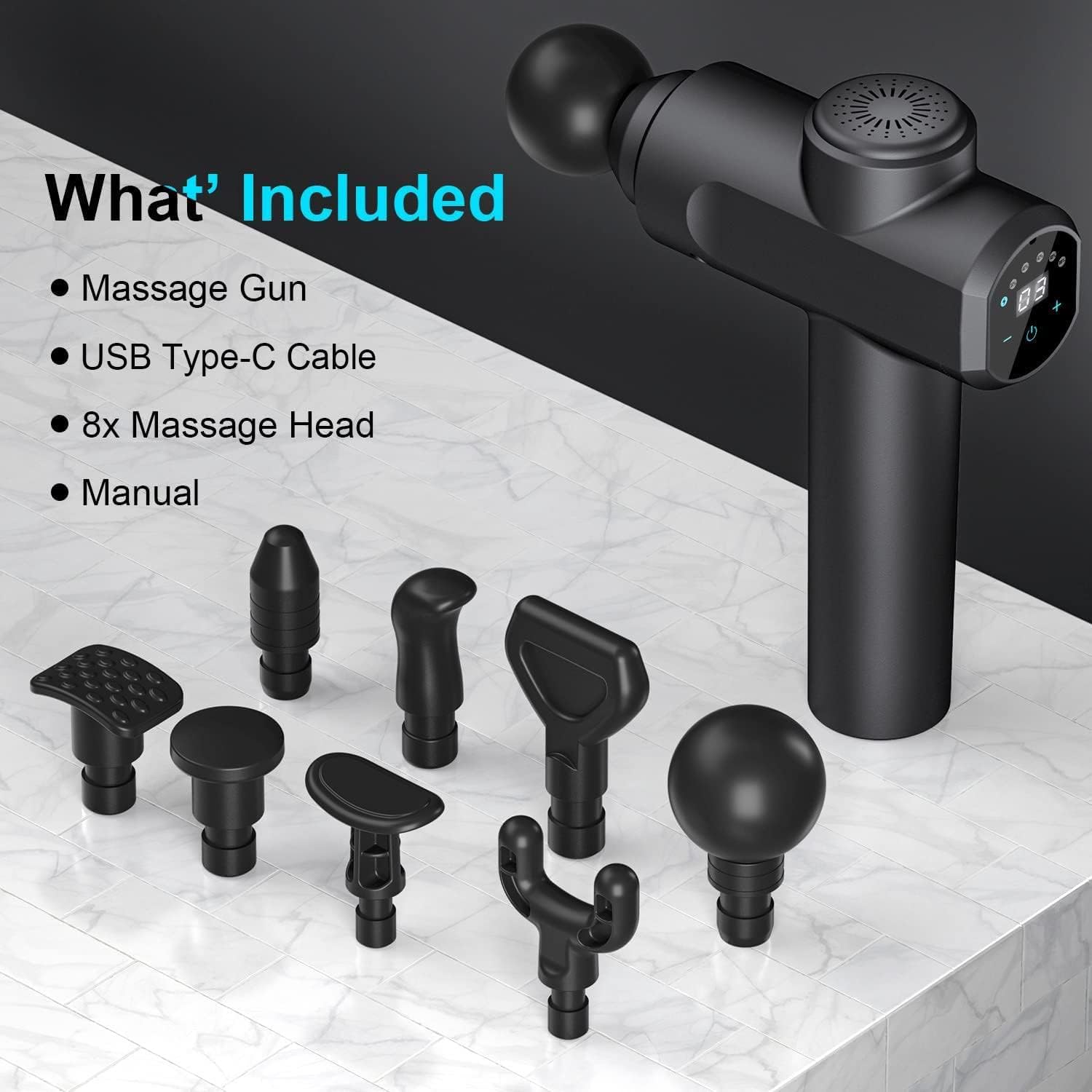 Percussion Massage Gun with 8 Heads and LCD Touch Screen F659
