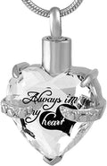 Crystal Glass Heart Urn Necklace for Ashes Cremation Jewelry Memorial Pendant Always In My Heart Carved
