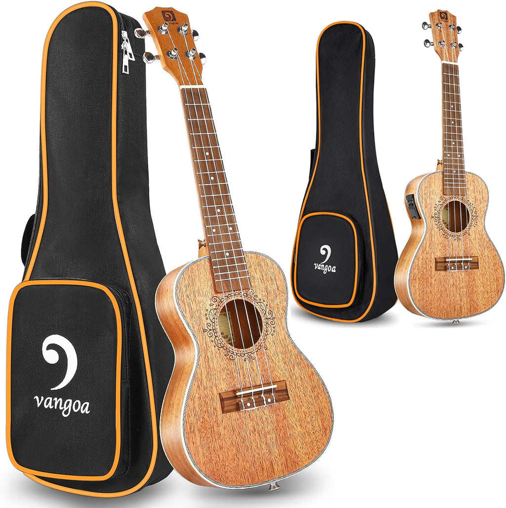Vangoa Ukulele Concert Mahogany 23 inch and Electric Acoustic Tenor Ukulele Bundle for Beginners Adults Professional Four String Wooden Hawaiian Starter Uke Kit