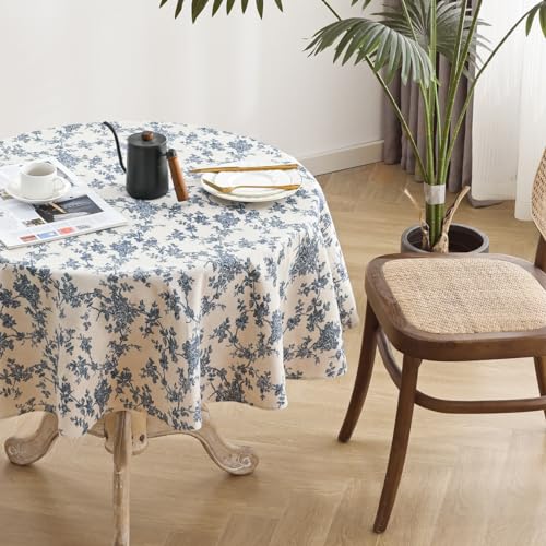 Rustic Floral Round Tablecloth 55 Inch, Machine Washable Cotton Linen W347352
