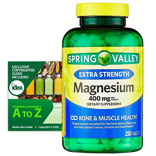 Spring Valley Magnesium Oxide 400 mg Extra Strength, 250 Tablets (1 Pack) Bone & Muscle Health Bundle with Exclusive Vitamins & Minerals - A to Z - Better Idea Guide - Parent