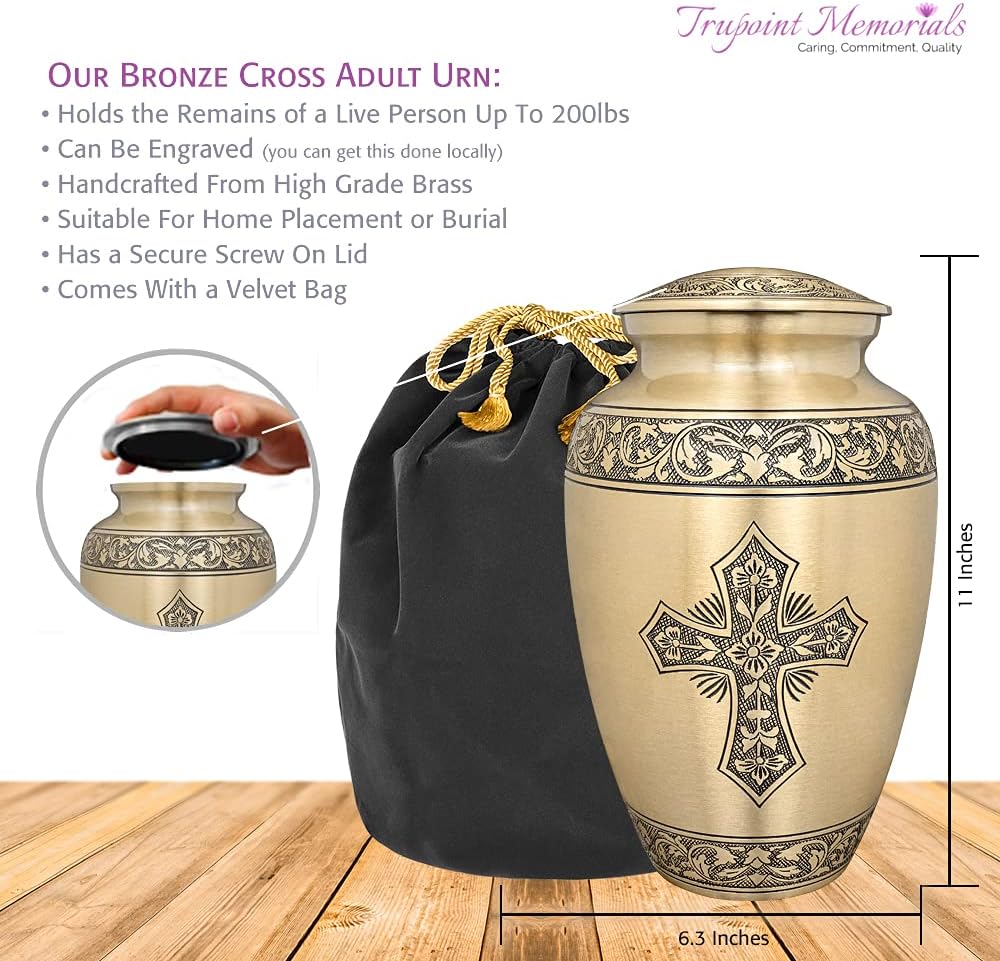 Cremation Urns for Adult with Case & Bags - Mini Keepsake Urns, Bronze Cross G13667