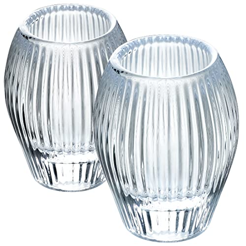 Ribbed Glass Taper Candle Holders Set of 2 for Home Decor X2390