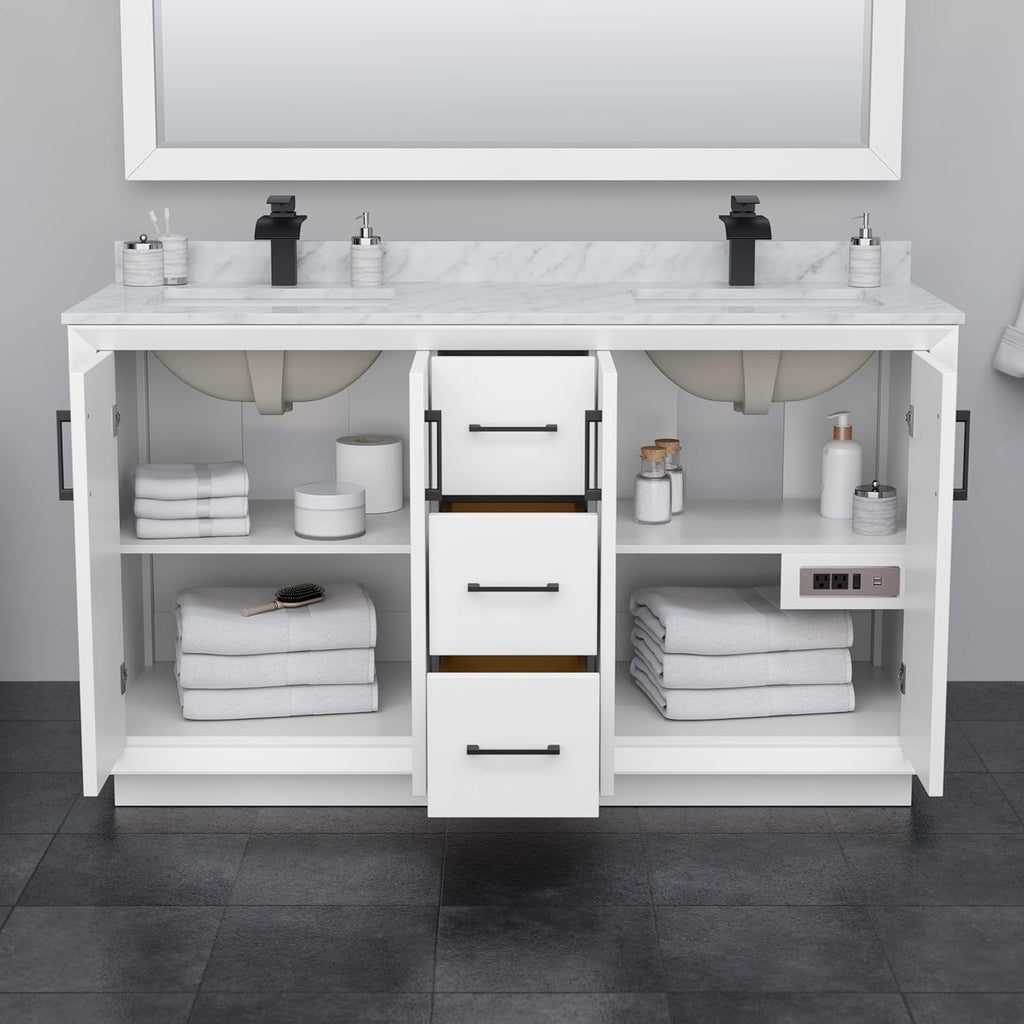 Double Bathroom Vanity in White with Cultured Marble Countertop and Undermount Sink W134