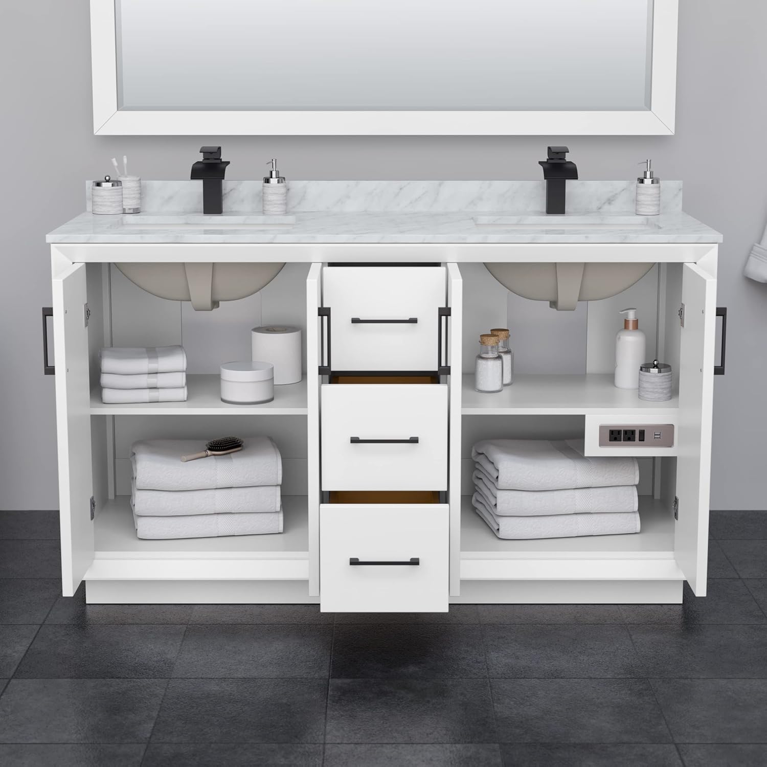Double Bathroom Vanity in White with Cultured Marble Countertop and Undermount Sink W134
