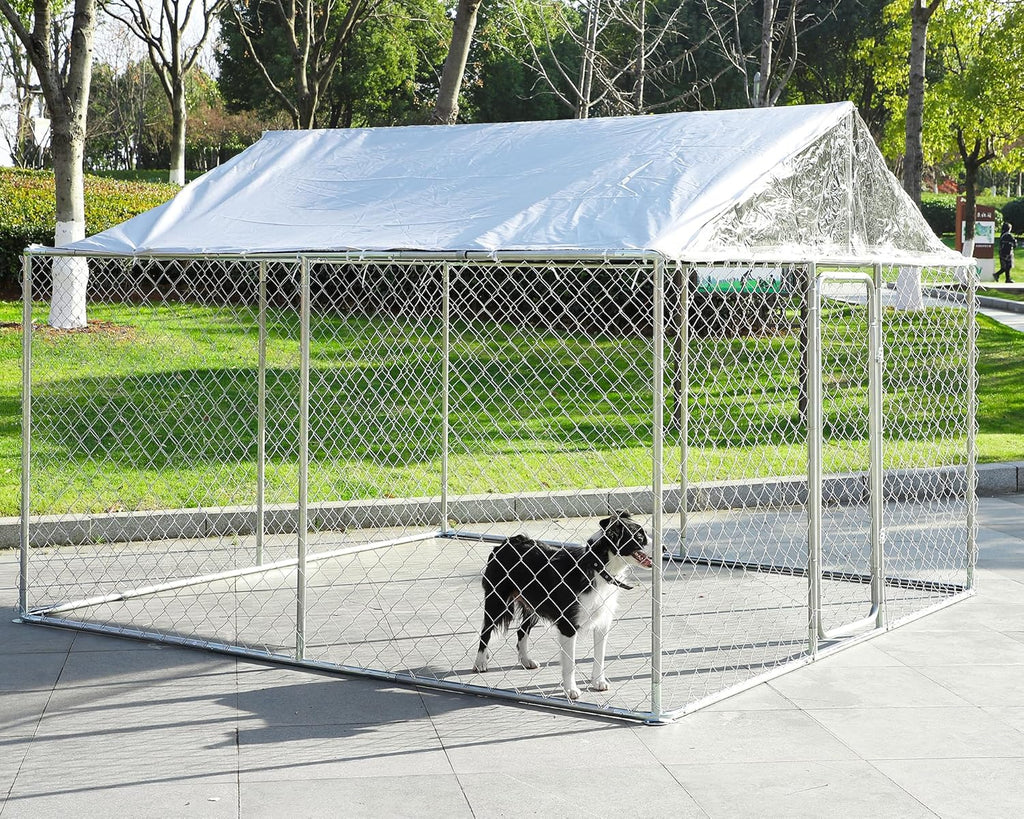 Outside Dog Kennel with Roof, 10x10x7FT Large Outdoor Dog Kennel Heavy Duty Dog Cage Run Playpen Pen with Secure Lock, Water&UV-Resistant Proof