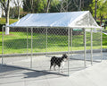 Outside Dog Kennel with Roof, 10x10x7FT Large Outdoor Dog Kennel Heavy Duty Dog Cage Run Playpen Pen with Secure Lock, Water&UV-Resistant Proof