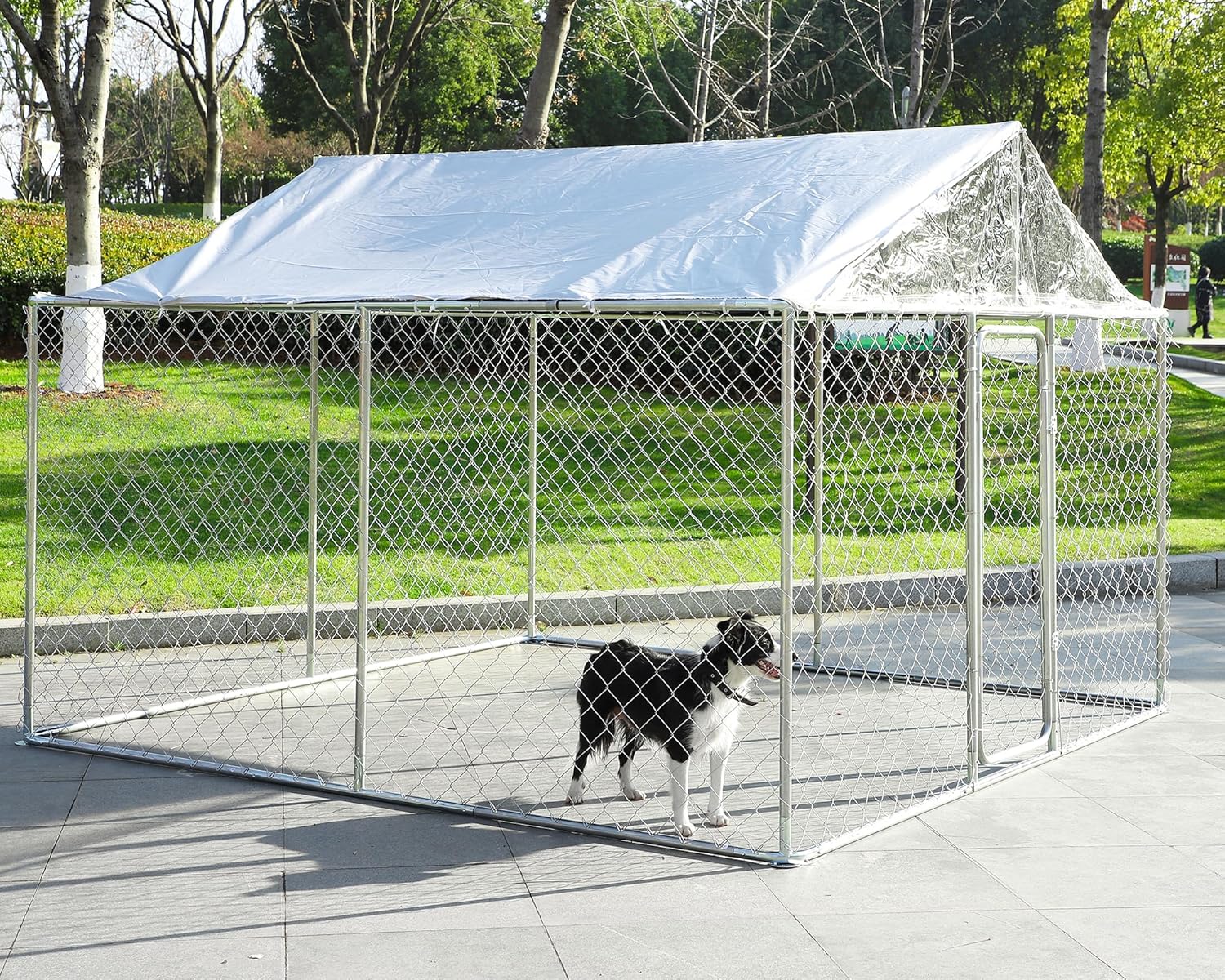 Outside Dog Kennel with Roof, 10x10x7FT Large Outdoor Dog Kennel Heavy Duty Dog Cage Run Playpen Pen with Secure Lock, Water&UV-Resistant Proof