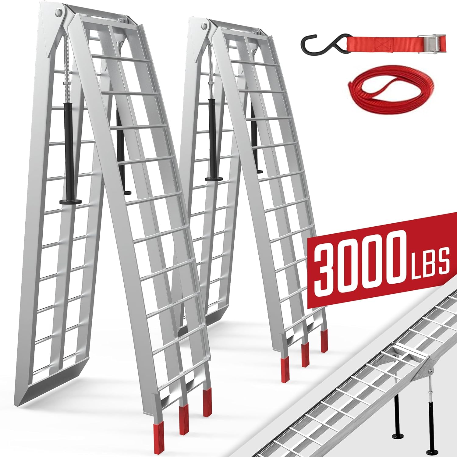 YITAMOTOR ATV Ramps 7.5ft, 3000 lbs Aluminum Folding Loading Ramps with Removable Support Legs, Truck Ramps for ATV UTV Pickup Trailer Motorcycle Dirt Bike Lawn Mower Snowblower, 2pcs