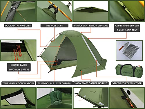 Lightweight 2-Person Backpacking Tent, 4 Season Waterproof Camping Tent F2085