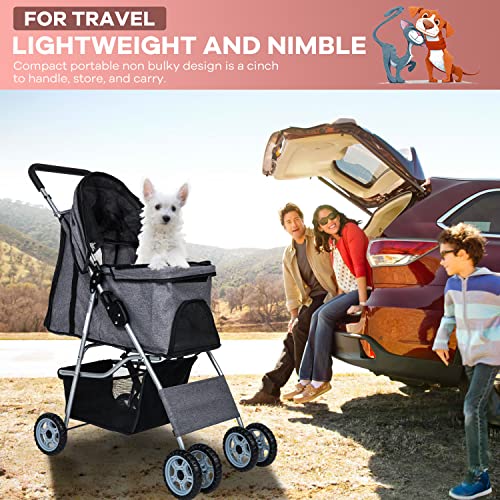 Dog Stroller 4-Wheel Folding Travel Carrier for Small-Medium Dogs and Cats Q7597