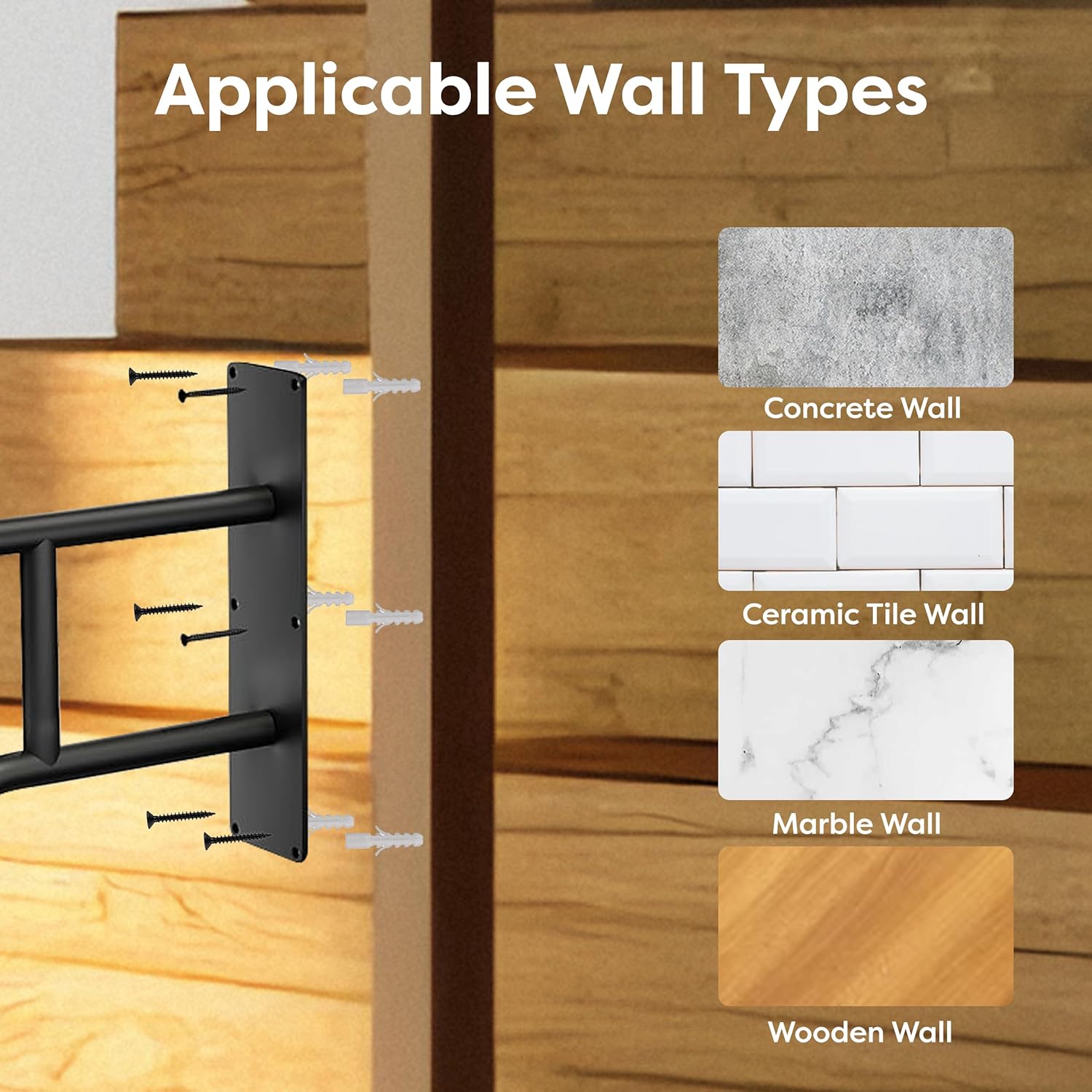 Outdoor Step Handrail, 26" Non Slip Metal Wall Mount for 1-3 Steps H583