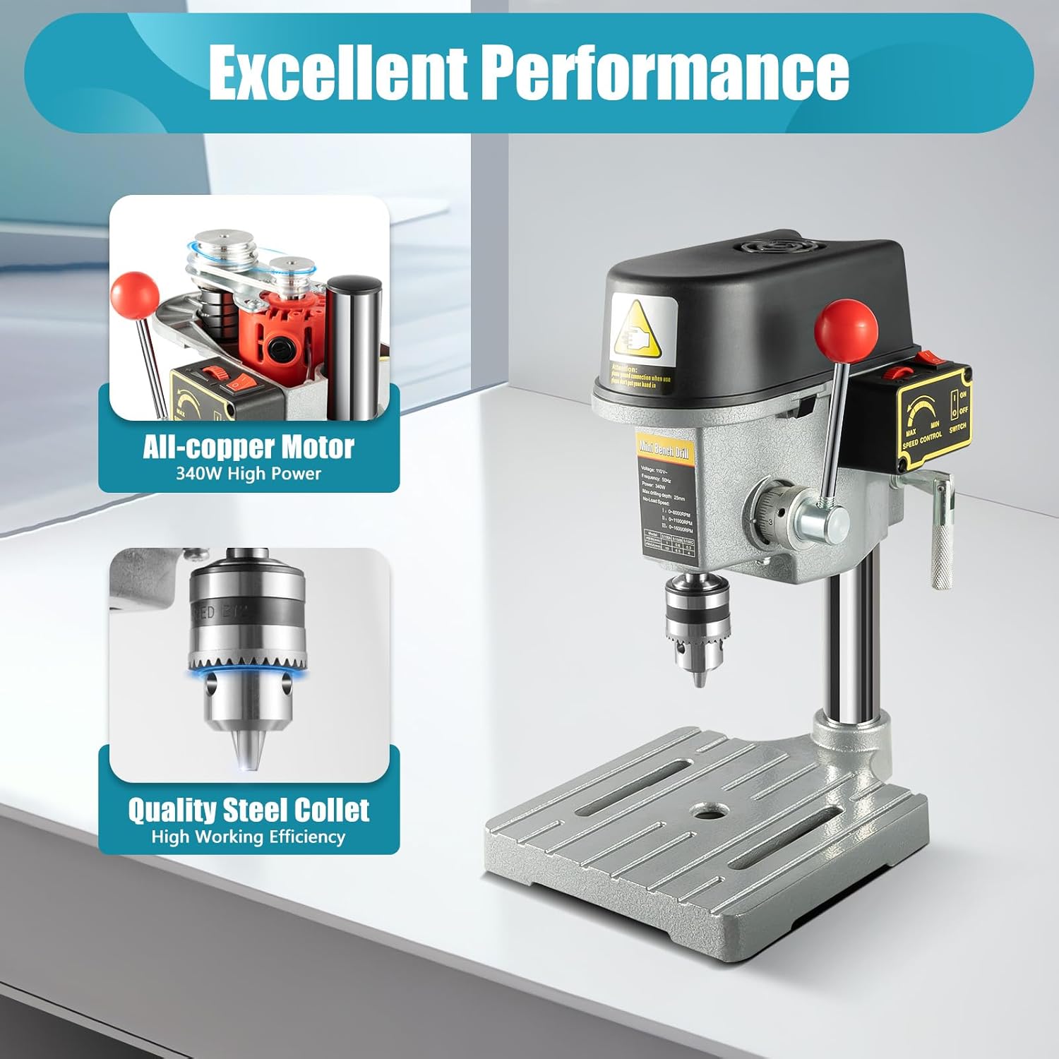Mini Benchtop Drill Press, 3-Speed Adjustable Bench Drilling Machine Q13460