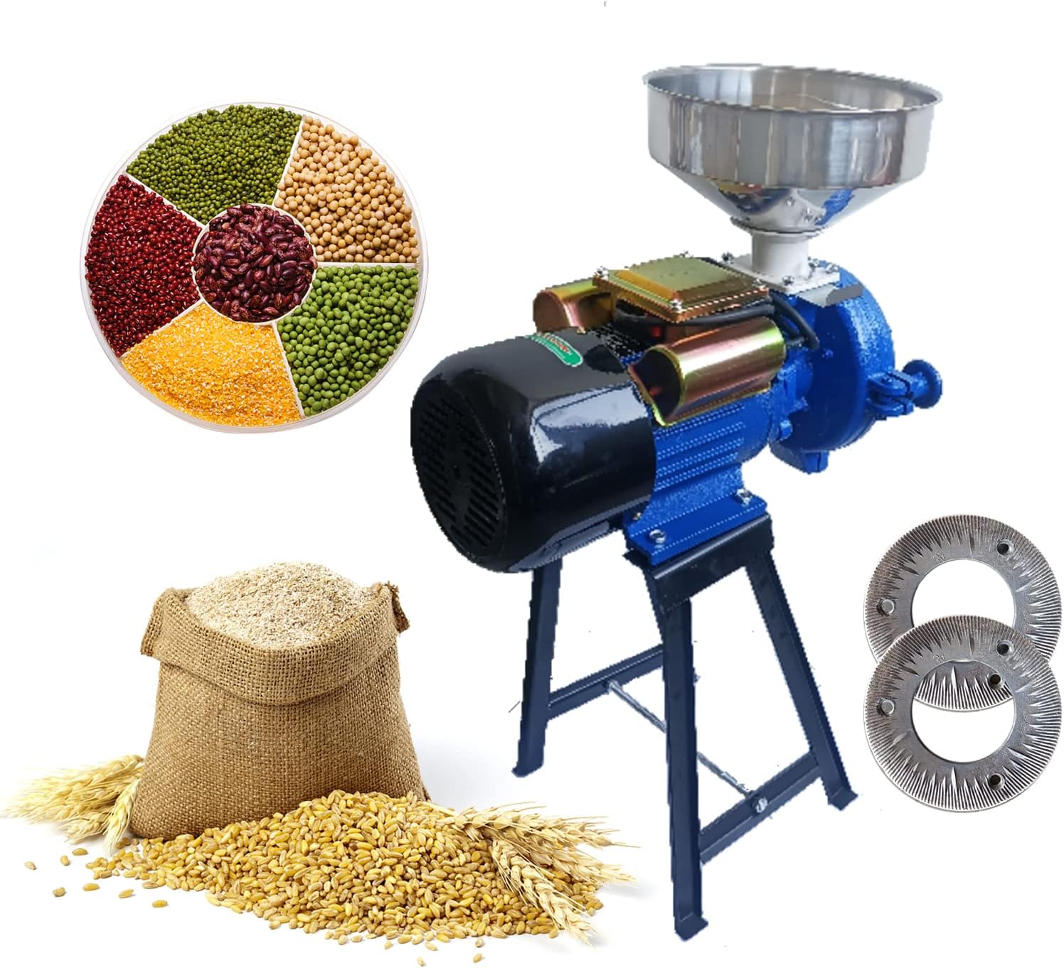 Electric Grain Mill Grinder 110V 3000W Commercial Feed Wheat Flour Machine with Funnel J537