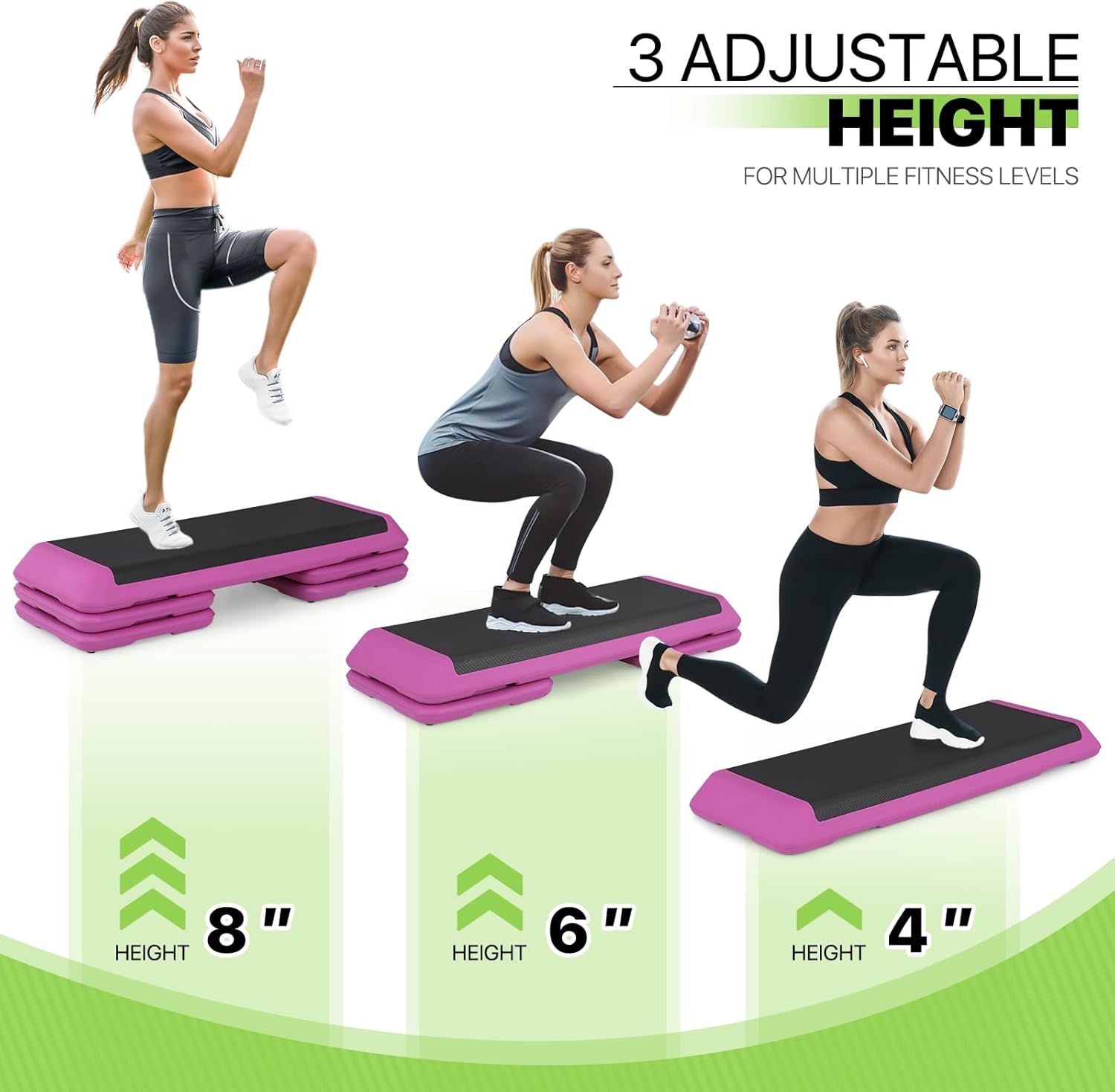 43-Inch Exercise Stepper Platform with Adjustable Risers for Cardio and Strength Training Q360831