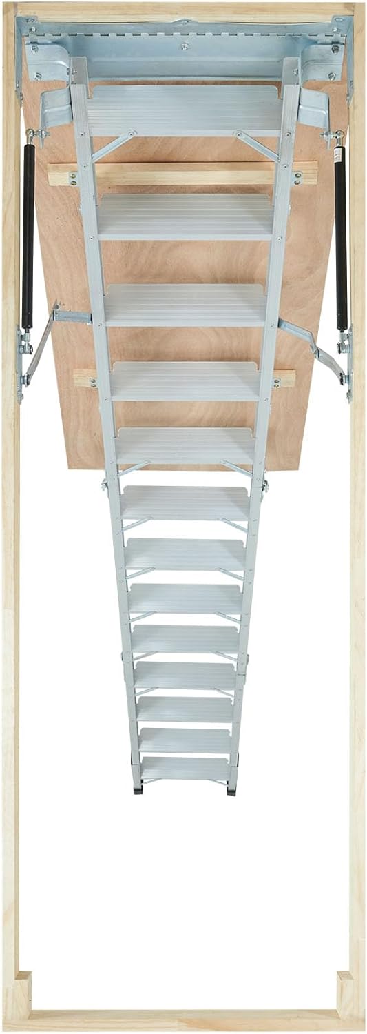 Attic Ladder Foldable, 350-pound Capacity, Aluminum, Fits 9.5'-12' Ceiling Heights I77732