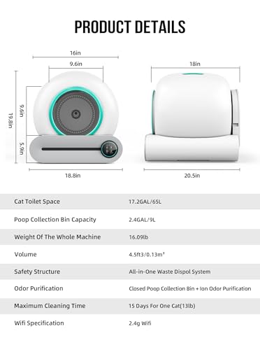 Self-Cleaning Cat Litter Box with Mat and Liners, Large Capacity, APP Control R943247