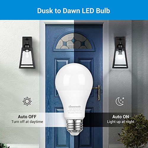 Dusk to Dawn LED Light Bulbs, A19 Sensor Bulb, Auto On/Off, 9W, 800LM, 5000K Daylight, E26 Base, 4-Pack O646388